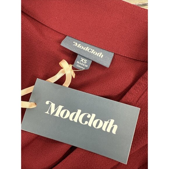 ModCloth Long Sleeve Top Blouse Womens‎ Size XS Solid Burgundy Casual New - Picture 10 of 14